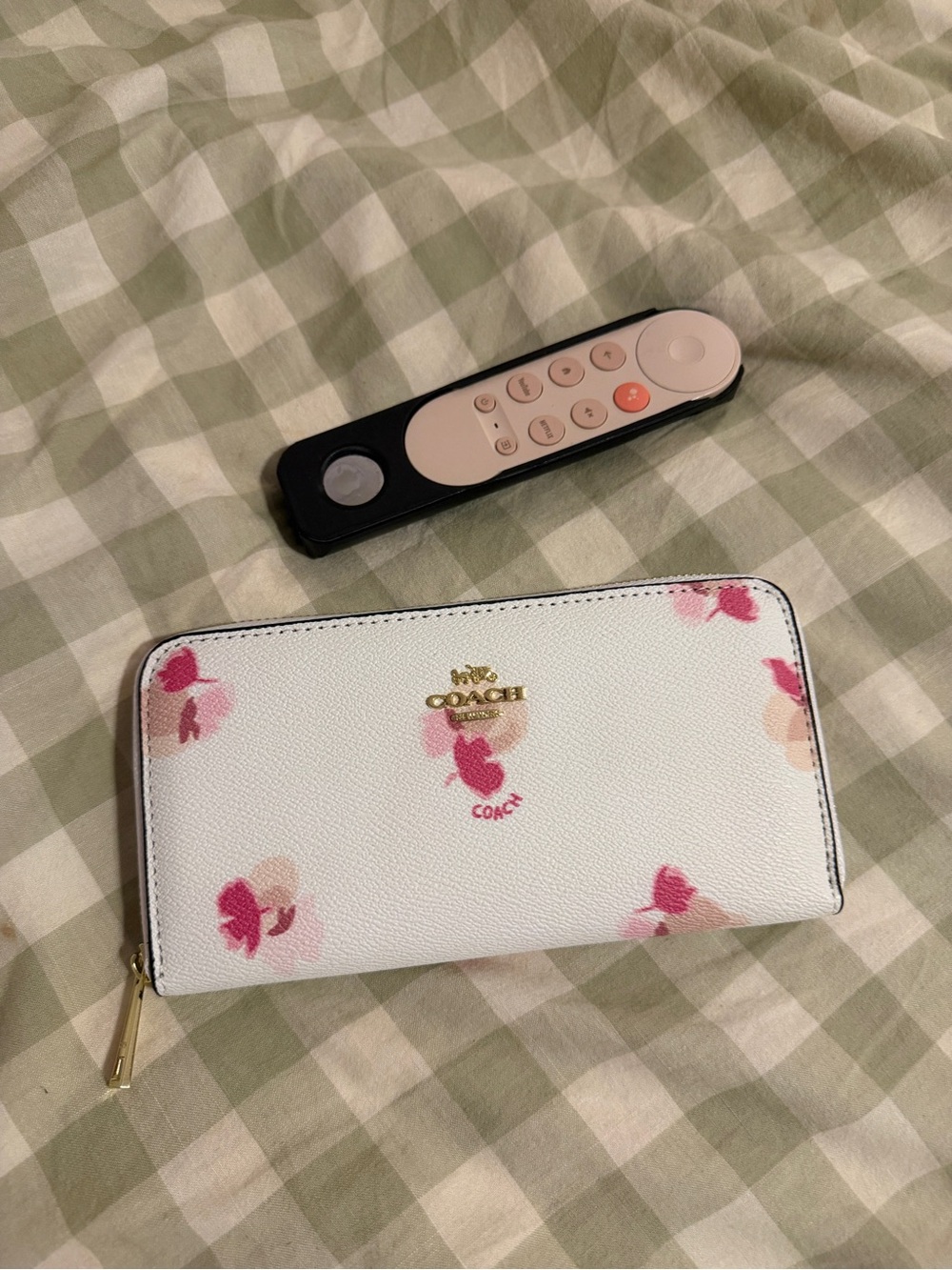 Designer inspired  White Floral Zip Wallet with Pink Accent Blooms